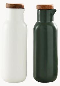 Set dispenser aceto e olio in porcellana e legno di acacia Essentials 2 pz