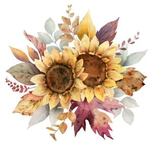 Fotografia Watercolor vector autumn bouquet with sunflower, ElenaMedvedeva
