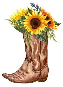 Fotografia Watercolor Flowers in boots Cowboy boot, BarvArt