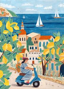 Illustrazione Travel poster woman on the Amalfi coast, Lorenzo A Roe
