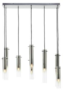 Brilliant Lampada a sospensione Glasini, lunghezza 80 cm, grigio fumo, a 8 luci