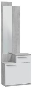 Mobile Ingresso Scarpiera Caren con Specchio 61x28x185h in Cemento e Bianco Artik