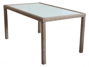 Tavolo da giardino Azore 150 x 90 rettangolare con struttura in metallo e wicker e piano in vetro, Marrone