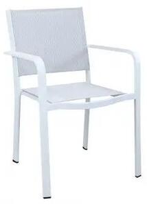 Poltrona Impilabile Zante con Struttura in Alluminio, seduta e schienale in textilene, Bianco