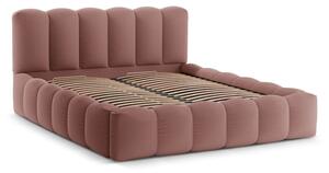 Letto matrimoniale imbottito rosa con contenitore con rete inclusa 160x200 cm Lupine – Micadoni