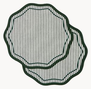 Set di 2 tovagliette americane rotonde a righe con bordi smerlati Amela