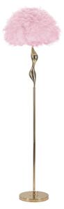 Lampada da Terra Slim Rosa Ø50x165 cm in Ferro e Tessuto Oro e Rosa