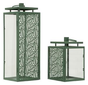 Lanterne Hall Coppia 15x14,5x41,5 cm in Metallo e Vetro Verde