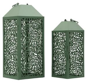 Lanterne Carving Coppia 17,8x17,8x44 cm in Metallo Verde