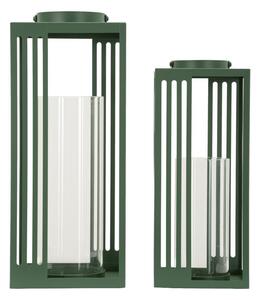 Lanterne Linee Coppia 18,3x18,3x43,5 cm in Metallo e Vetro Verde