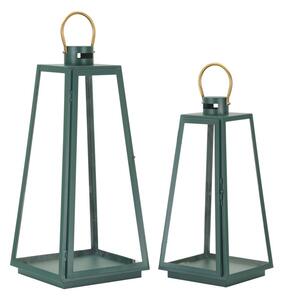 Lanterne Grent Set 2 Pz Ø25x57 cm - Ø20x45 cm in Ferro e Vetro Verde e Oro