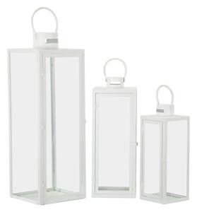 Lanterne White Set 3 Pz 22x22x66 cm - 18x18x49,5 cm - 14x14x39 cm in Ferro e Vetro Bianco
