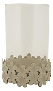 Porta Candele Dune con Vetro Ø14x21 cm in Ferro e Vetro Crema