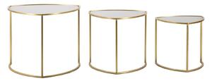 Tavolinetti da Caffè Triangle Set 3 Pz Ø60x50 cm - Ø50x45 cm - Ø40x40 cm in Ferro e Vetro Oro