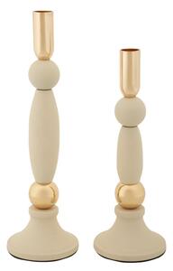 Porta Candele Strek Crema Set 2 Pz Ø9,5x30 cm - Ø9,5x25 cm in Ferro Crema e Oro