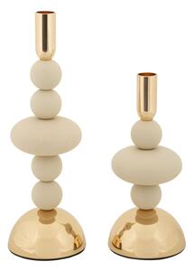 Porta Candele Galaxy Crema Set 2 Pz Ø10x30 cm - Ø10x22 cm in Ferro Crema e Oro