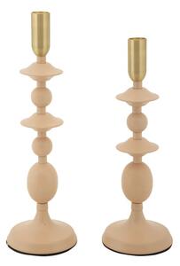 Porta Candele Gemini Rosa Set 2 Pz Ø10x33 cm - Ø10x29 cm in Ferro Rosa e Oro