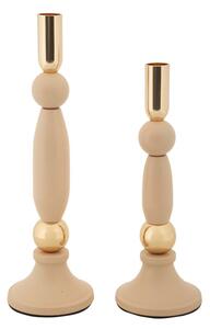 Porta Candele Strek Rosa Set 2 Pz Ø9,5x30 cm - Ø9,5x25 cm in Ferro Rosa e Oro