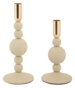 Porta Candele Aster Crema Set 2 Pz Ø10x25,5 cm - Ø10x20 cm in Ferro Crema e Oro