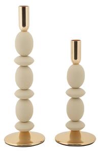 Porta Candele Shuttle Crema Set 2 Pz Ø10x33,5 cm - Ø10x25 cm in Ferro Crema e Oro