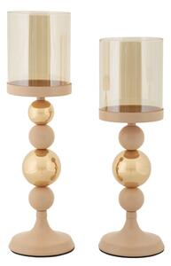 Porta Candele Glassy Rosa Set 2 Pz Ø10x36 cm - Ø10x32 cm in Ferro Rosa e Oro