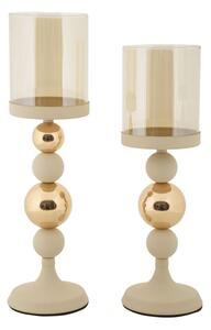 Porta Candele Glassy Crema Set 2 Pz Ø10x36 cm - Ø10x32 cm in Ferro Crema e Oro