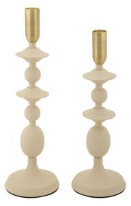 Porta Candele Gemini Crema Set 2 Pz Ø10x33 cm - Ø10x29 cm in Ferro Crema e Oro