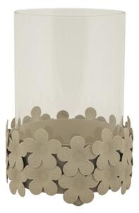 Porta Candele Dune con Vetro Ø12x16 cm in Ferro e Vetro Crema