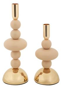 Porta Candele Galaxy Rosa Set 2 Pz Ø10x30 cm - Ø10x22 cm in Ferro Rosa e Oro