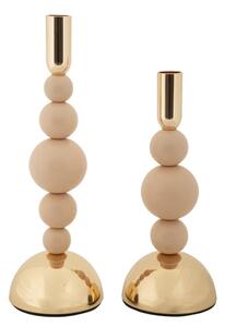 Porta Candele Bolly Rosa Set 2 Pz Ø10x29,5 cm - Ø10x24 cm in Ferro Rosa e Oro
