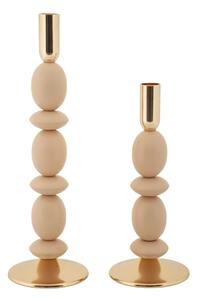 Porta Candele Shuttle Rosa Set 2 Pz Ø10x33,5 cm - Ø10x25 cm in Ferro Rosa e Oro