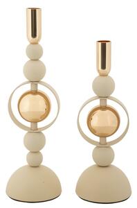 Porta Candele Saturno Crema Set 2 Pz Ø10x33 cm - Ø10x27 cm in Ferro Crema e Oro