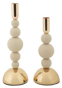 Porta Candele Bolly Crema Set 2 Pz Ø10x29,5 cm - Ø10x24 cm in Ferro Crema e Oro