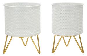 Porta Vasi Gaspy Coppia Ø16x20 cm - Ø13x20 cm in Ferro Oro e Bianco