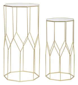 Tavolino Soggiorno New Glass Coppia 50x46x100 cm - 40x37x80 cm in Ferro e Vetro Oro