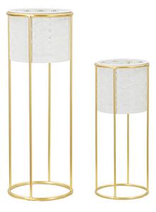 Porta Vasi Whity Coppia Ø17x46 cm - Ø14x34 cm in Ferro Oro e Bianco
