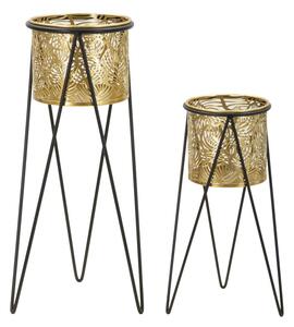 Porta Vasi Drak Coppia 21x20x46 cm - 18x18x32 cm in Ferro Nero e Oro