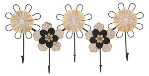 Appendiabiti Ferro, Legno Raffia 61x5,5x30,5 cm in Ferro e MDF e Rafia Nero e Marrone
