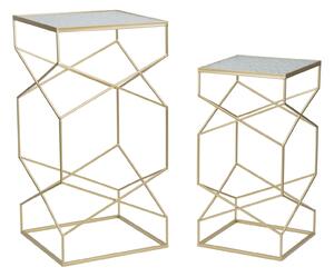 Tavolino Soggiorno Glassy Coppia 50x50x100 cm - 40x40x80 cm in Ferro e Vetro Oro