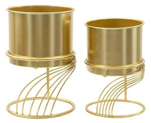 Porta Vasi Coppia Spirally Ø23x35 cm - Ø20x30 cm in Ferro Oro