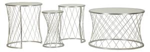 Tavolinetti Noah Silver Set 4 Pz Ø47x54,5 cm - Ø36x50 cm - Ø28x45 cm - Ø70x45 cm in Ferro e Vetro Argento