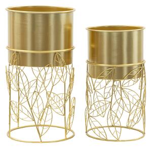 Porta Vasi Livi Coppia Ø23x43 cm - Ø20x36 cm in Ferro Oro