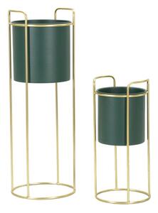 Porta Vasi Grent Slim Set 2 Pz Ø24x70 cm - Ø19,5x45 cm in Ferro Verde e Oro