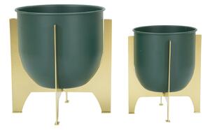 Porta Vasi Grent Shet Set 2 Pz Ø24,5x26 cm - Ø19x21 cm in Ferro Verde e Oro