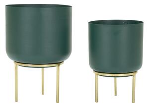 Porta Vasi Grent Set 2 Pz Ø20x29 cm - Ø16x24 cm in Ferro Verde e Oro