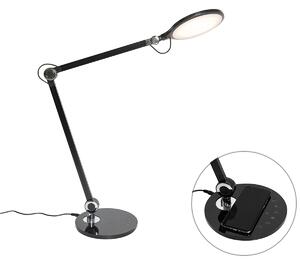 Lampada da tavolo di design nera con LED con touch e caricatore a induzione - Don