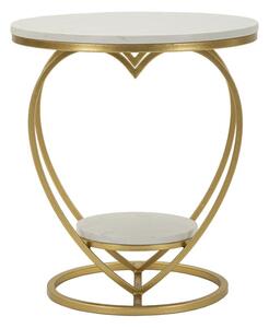 Tavolinetto Heart Oro Ø40x45,5 cm in Ferro e Marmo Oro e Bianco