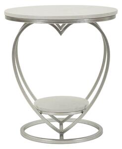 Tavolinetto Heart Argento Ø40x45,5 cm in Ferro e Marmo Argento e Bianco