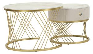 Tavoli da Caffè Votix Coppia Ø70x48 cm - Ø50x43,5 cm in Pino e MDF e Metallo