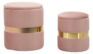 Puff con Contenitore Sheffild Rosa Set 2 Pz Ø37x42 cm - Ø28x35 cm in Ferro e MDF e Spugna e Poliestere Rosa e Oro